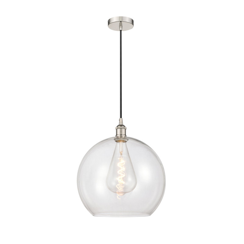 Luminaire suspendu simple à 1 lumière Ralph, H 17,38 po x l 13,75 po x P 13,75 po, Transparent, Nickel poli