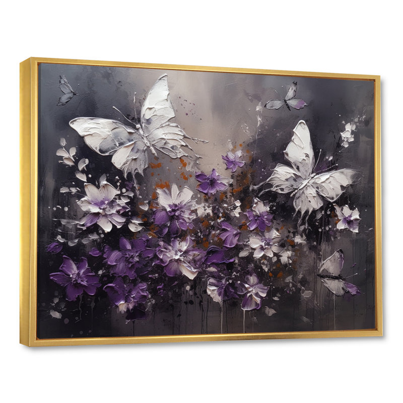 Ryuzo, ailes de papillon mauves et blanches - Fleurs, impressions sur toile, H 16 po x l 32 po, Doré