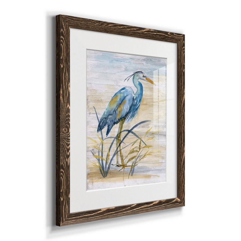 Blue Heron I - reproduction d'art, Papier, cadre noyer, H 24 po x l 18 po x P 1,5 po, Blanc