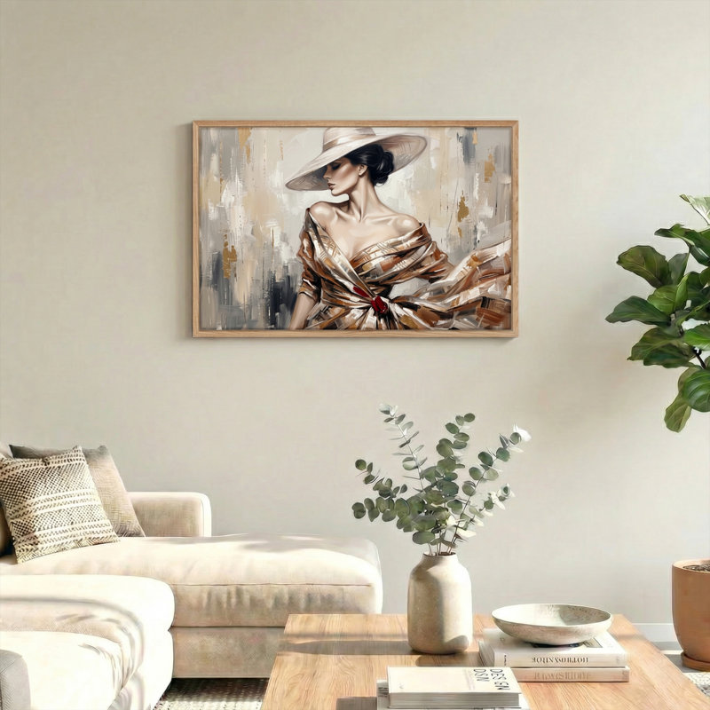 Ensemble de 1 tableau sur toile représentant une femme élégante, H 18 po x l 24 po, Naturel