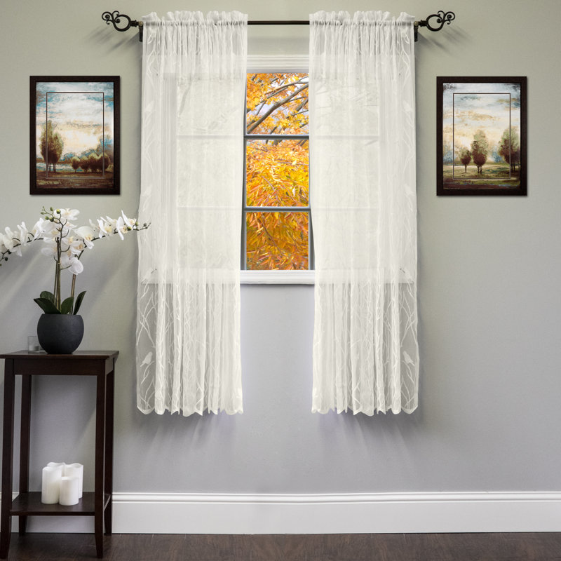 Sheer Curtain Single Panel, 56" W x 63" L, Ivory