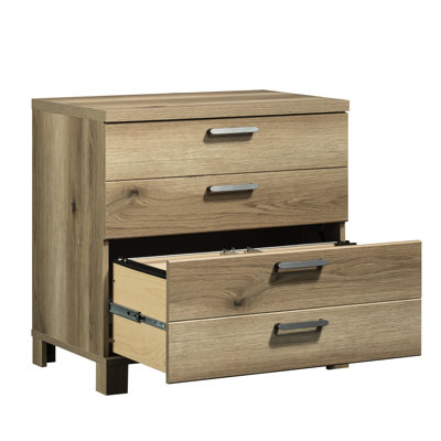 Classeur latéral rustique brun avec dessus épais, pieds, tiroirs à ouverture facile, système de verrouillage et installation rapide pour l'assemblage des espaces de bureau
