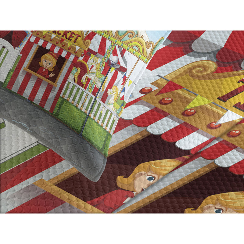 Ambesonne Landscape Bedspread Set Carnival Many Rides Multicolor, King Coverlet / Bedspread + 2 Standard Shams