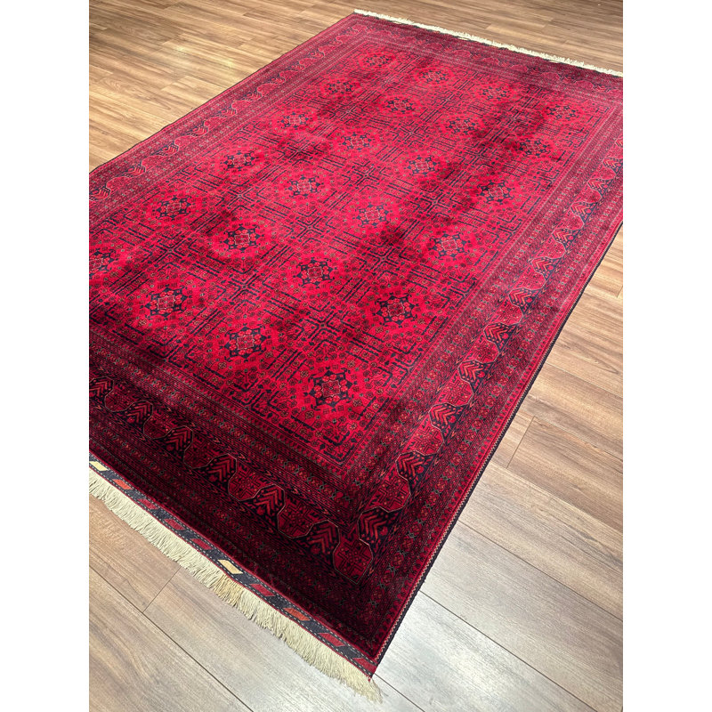 Tapis en laine et coton rouge noué à la main Original