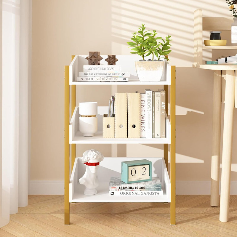 Bibliothèque, petite bibliothèque, rangement à 3 niveaux, étagère industrielle pour salon, salle de classe, bureau, dortoir, ensemble de 2, blanc