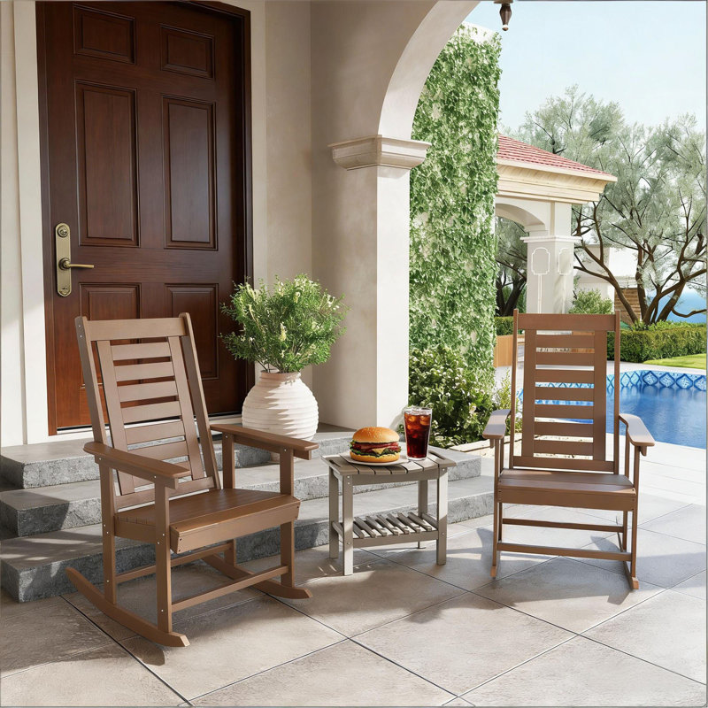 Chaises à haut dossier et chaises berçantes d'extérieur 2 pièces, Brun