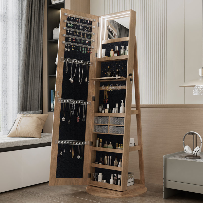 Armoire verrouillable pivotante à 360 ° avec miroir pleine grandeur, Noyer