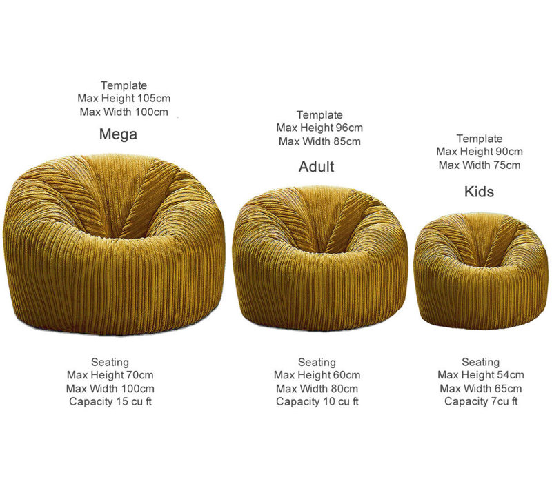 XXL Jumbo Cord MEGA Size Classic Beanbag Chair Ready Filled, Yellow