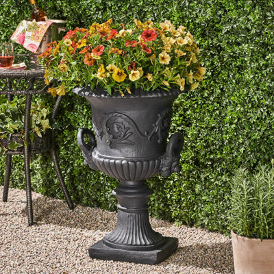 Pot de fleurs Garden Urn - Élégant pot de fleurs en béton noir pour tous les types de plantes, par temps et eau