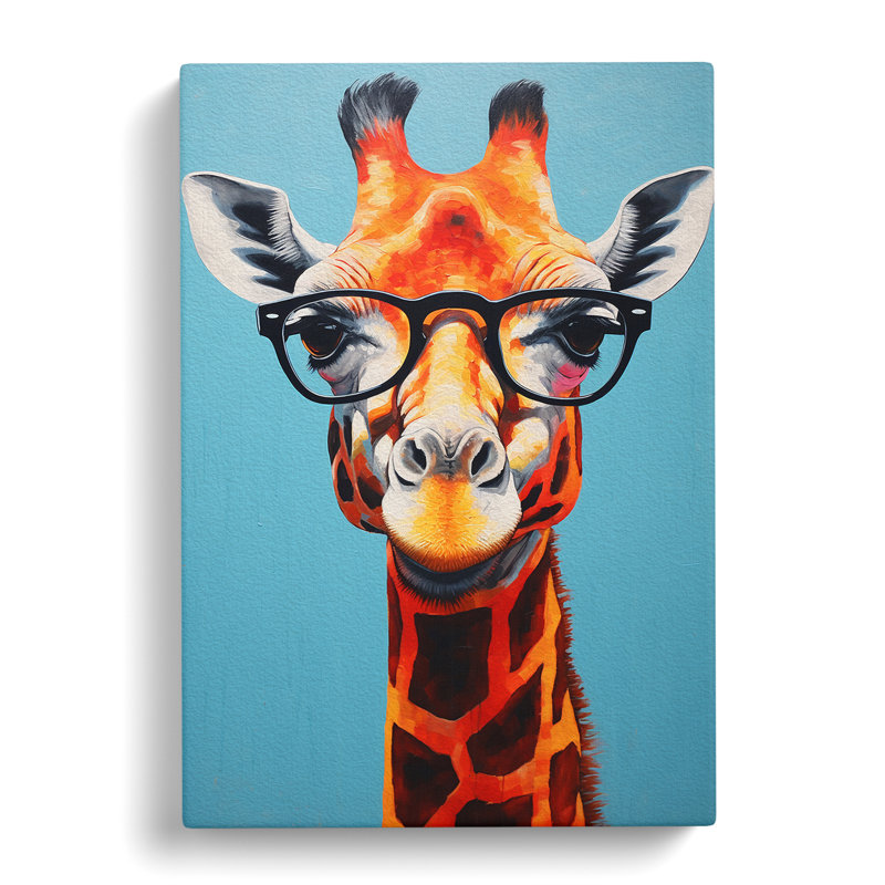 Giraffe With Glasses Painting - Wrapped Canvas, 76cm H x 50cm W x 3cm D