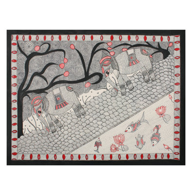 Paire d'éléphants de marche | Madhubani Peinture