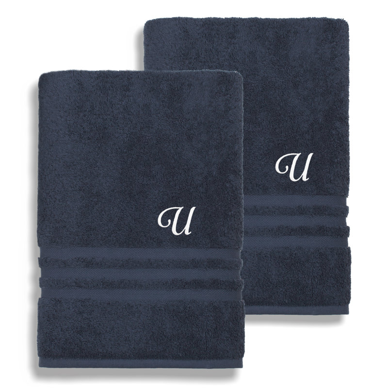 Ensemble de serviettes de bain 1 pièce en coton turc Denzi, U, Bleu marine