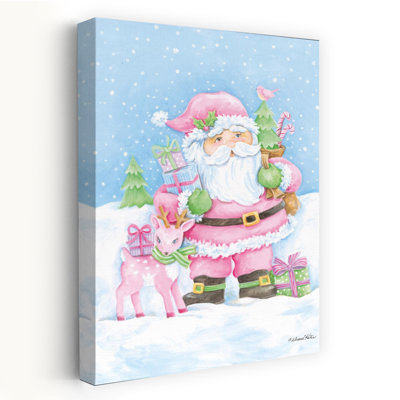 «Pretty In Pink Santa Claus Abstract Contemporary Christmas Tree Winter Landscape Art»