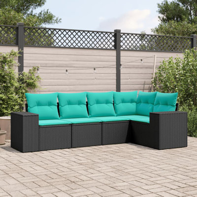  Ensemble de canapé de patio 5 pièces avec coussins en rotin de polyester noir