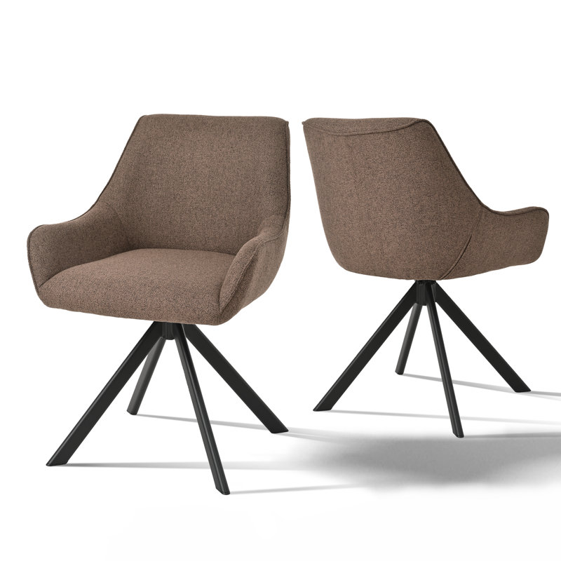 Gefjun 46cm H Swivel Dining Chairs, Modern Upholstered Armchairs for Dining Room Kitchen Living Room, Brown Linen