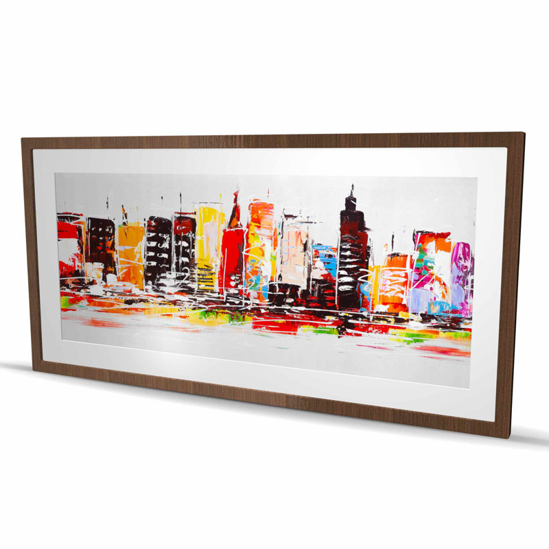 Ville aux couleurs vives - Reproduction d'art encadrée contemporaine, H 24 po x l 48 po, Brun