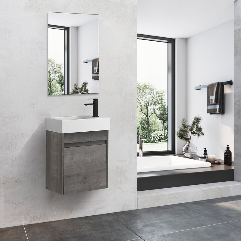 18.1'' Single Bathroom Vanity with Resin Top, Plaid Gray Oak