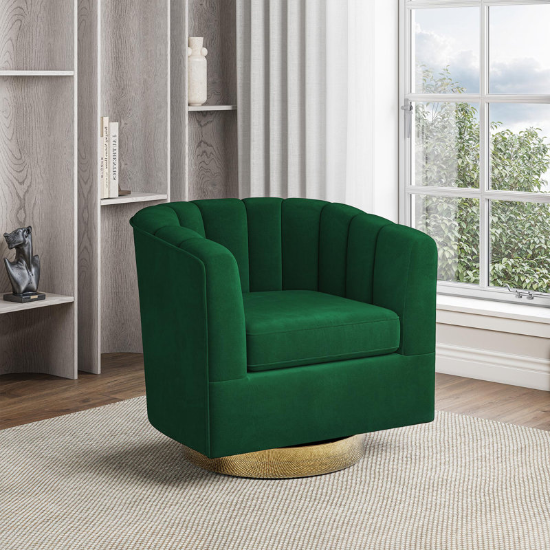 Fauteuil demi-tonneau pivotant de 31 po Brajan, Polyester vert