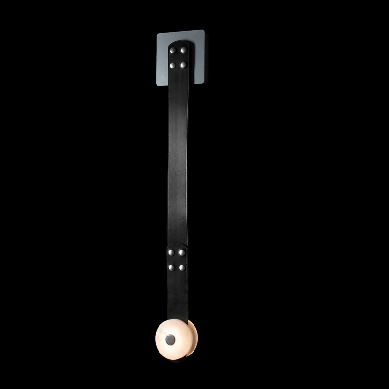 SNAPS LED Sconce, Sterling, Black Leather