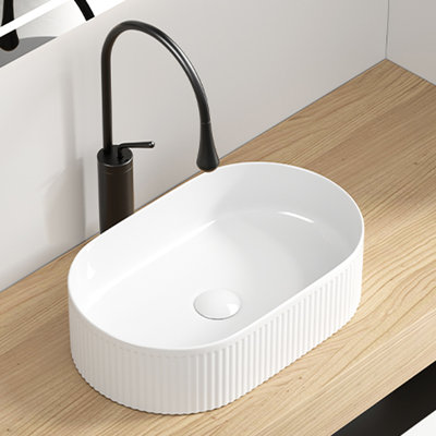 19,1 po Lavabo de comptoir profond ovale, en porcelaine blanc laiteux, large 12,03 po, finition ultrabrillante et lavabo de salle de bain facile à nettoyer, 19 po x 12 po, design contemporain en céramique pour les salles de bain élégantes