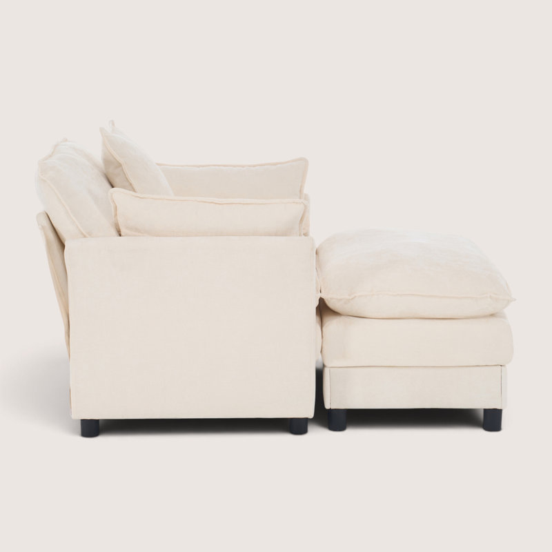 39.3" W Upholstered Accent Armchair With Ottoman, Beige