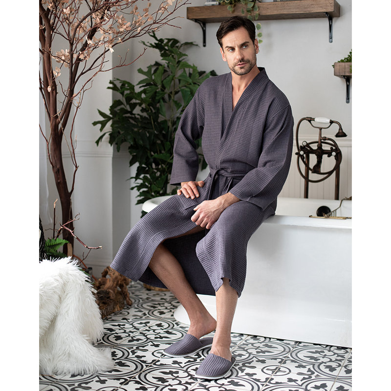 Peignoir gaufré LOTUS LINEN, Gris foncé, M