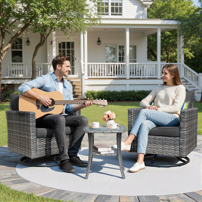 Allcot 5 - Person Wicker Outdoor Conversation Set, Patio Sofa Set with Fire Pit and Cushions, Black