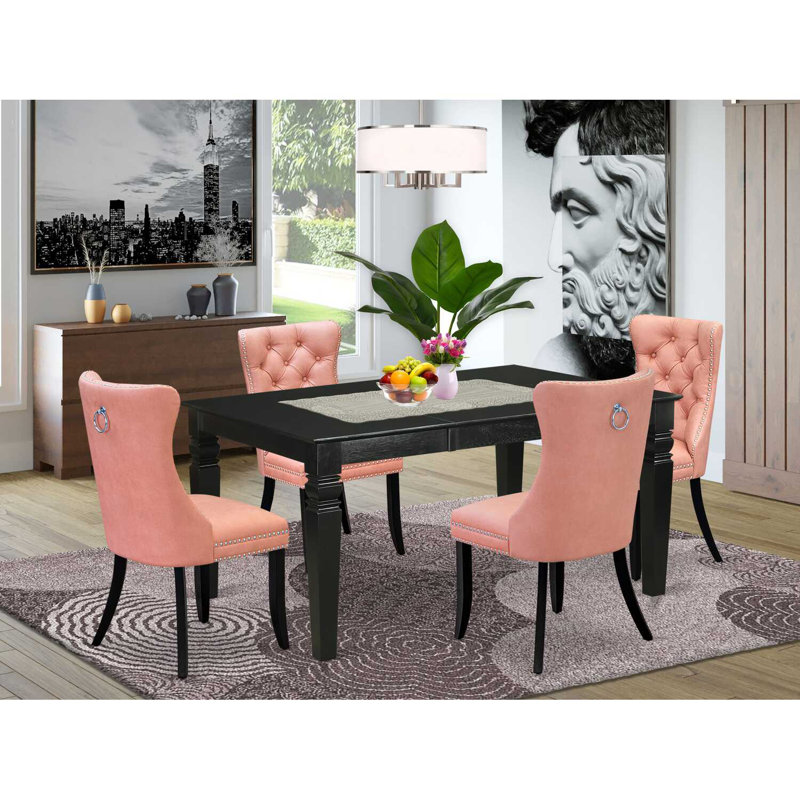 Ensemble de salle à manger rectangulaire en bois massif avec plateau papillon, Noir, noir, noir, noir, Tanné