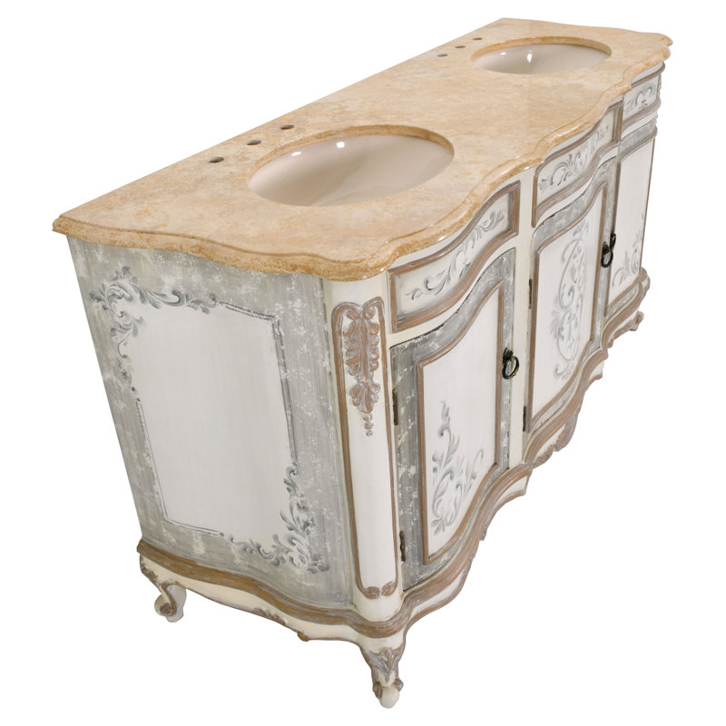 Vizcaino 67'' Double Bathroom Vanity with Marble Top, White