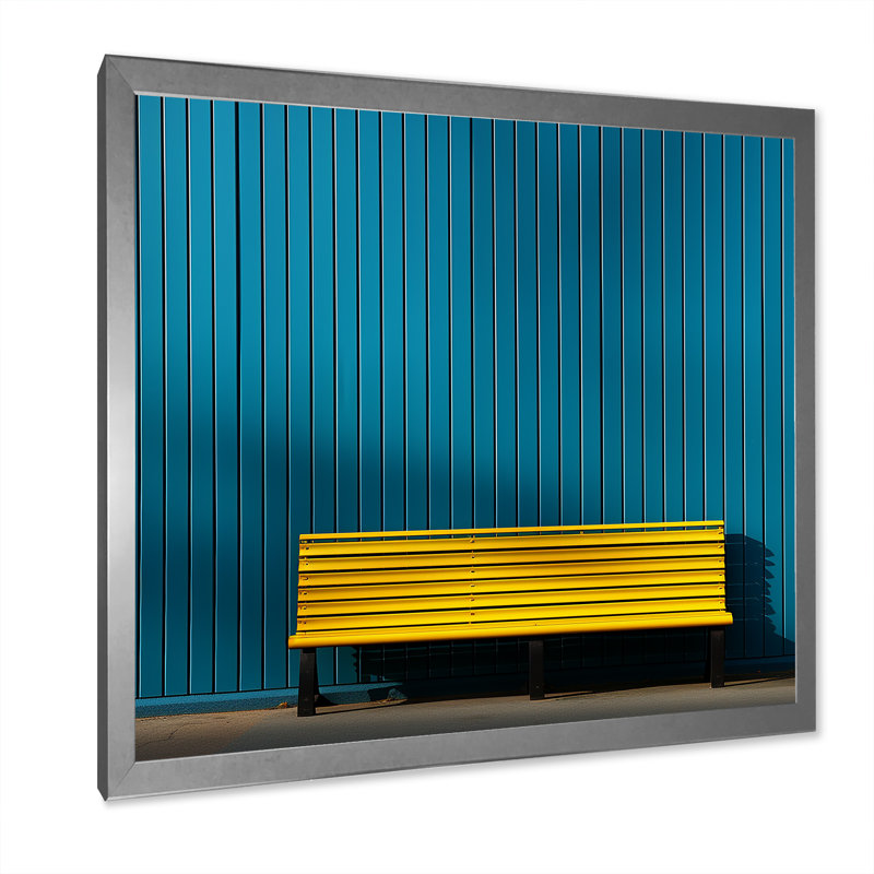 Jaune et bleu ordre linéaire zen II, H 30 po x l 30 po x P 1 po, Cadre simple argenté