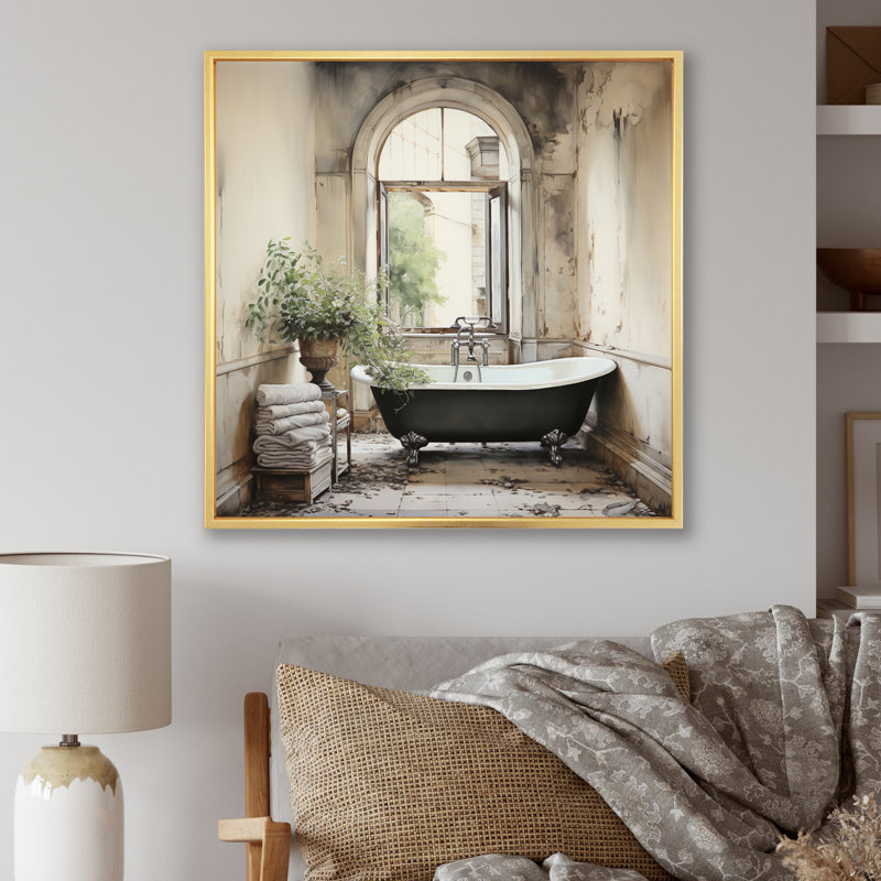 «Bath Bath» de Tranquility II - art mural, H 36 po x l 36 po x P 1,5 po, Cadre flottant doré