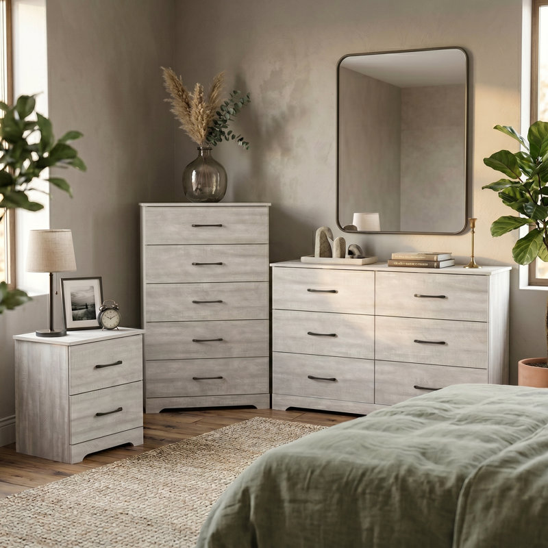 Arkia Manufactured Wood 3-Piece Bedroom Set, Dusty Gray Oak