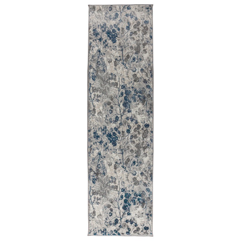 Tapis floral bleu Mamane, Tapis de couloir 2 pi 2 po x 7 pi 7 po