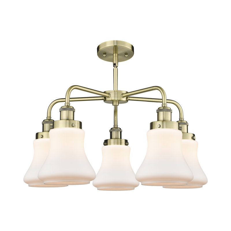 Bhanupriya 5 - Light Glass Dimmable Chandelier, Antique Brass, Matte White