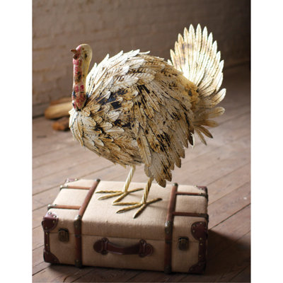 Kalalou White Painted Metal Turkey Antique 24" H Holiday Decor