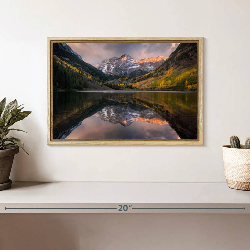 Maroon Bells, Colorado, Cadre flottant en bois naturel, 37 po x 25 po