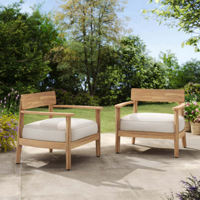 Fauteuil club en bois d'acacia avec coussin de siège, ensemble de 2
