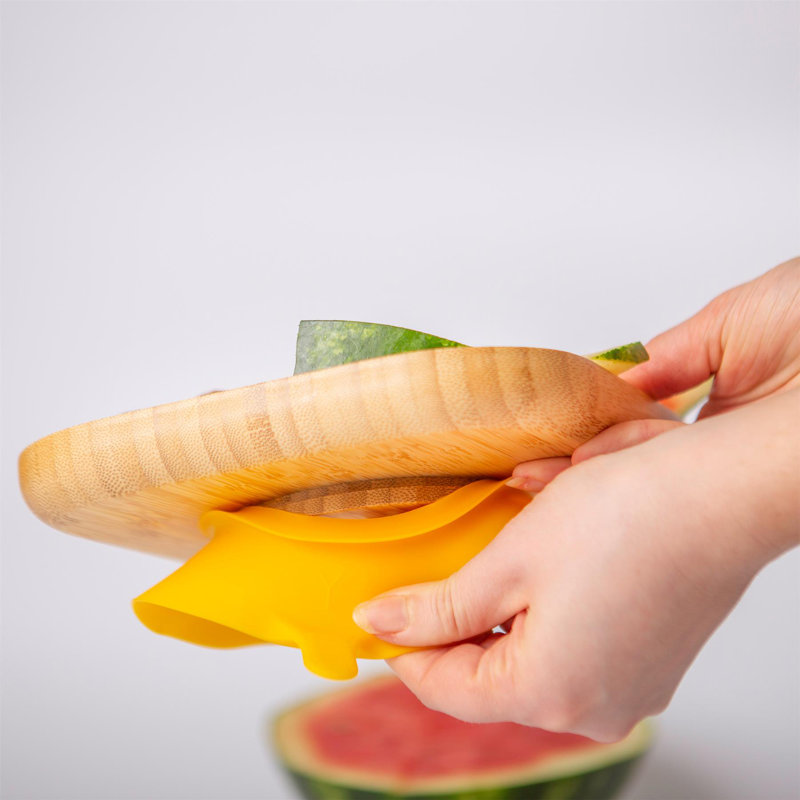 Tiny Dining - Divided Bamboo Suction Plate, Yellow