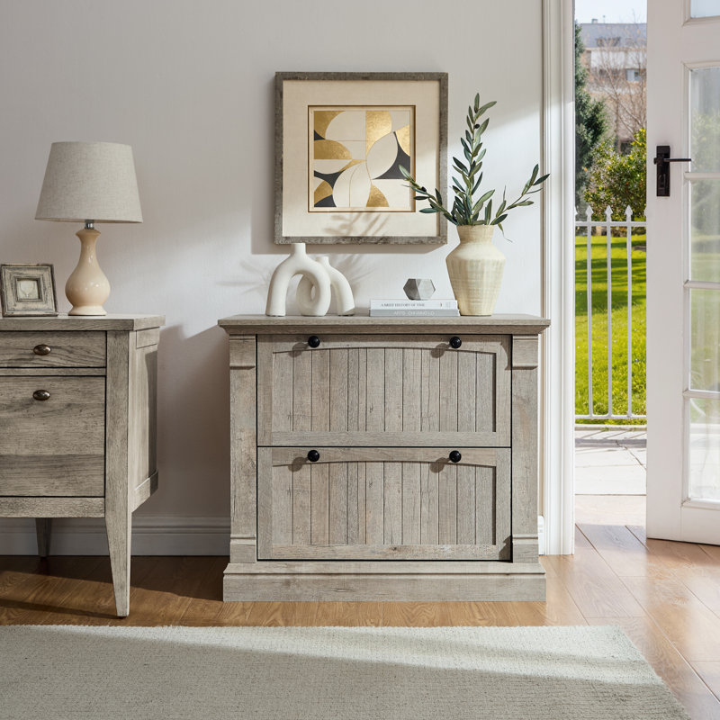 35"Wide 2 -Drawer File Cabinet,Modern Farmhouse Office Storage Cabinet For Study Room, Living Room, Light Rustic Oak