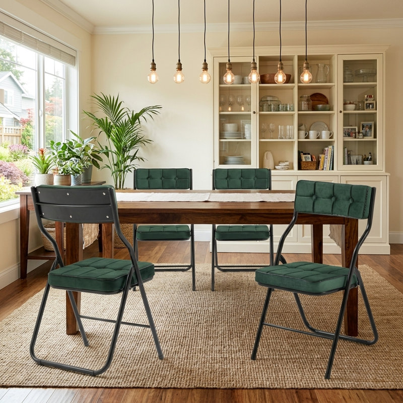 Ensemble de 4 chaises pliantes rembourrées - Chaises de salle à manger rembourrées portables pour les invités, Vert