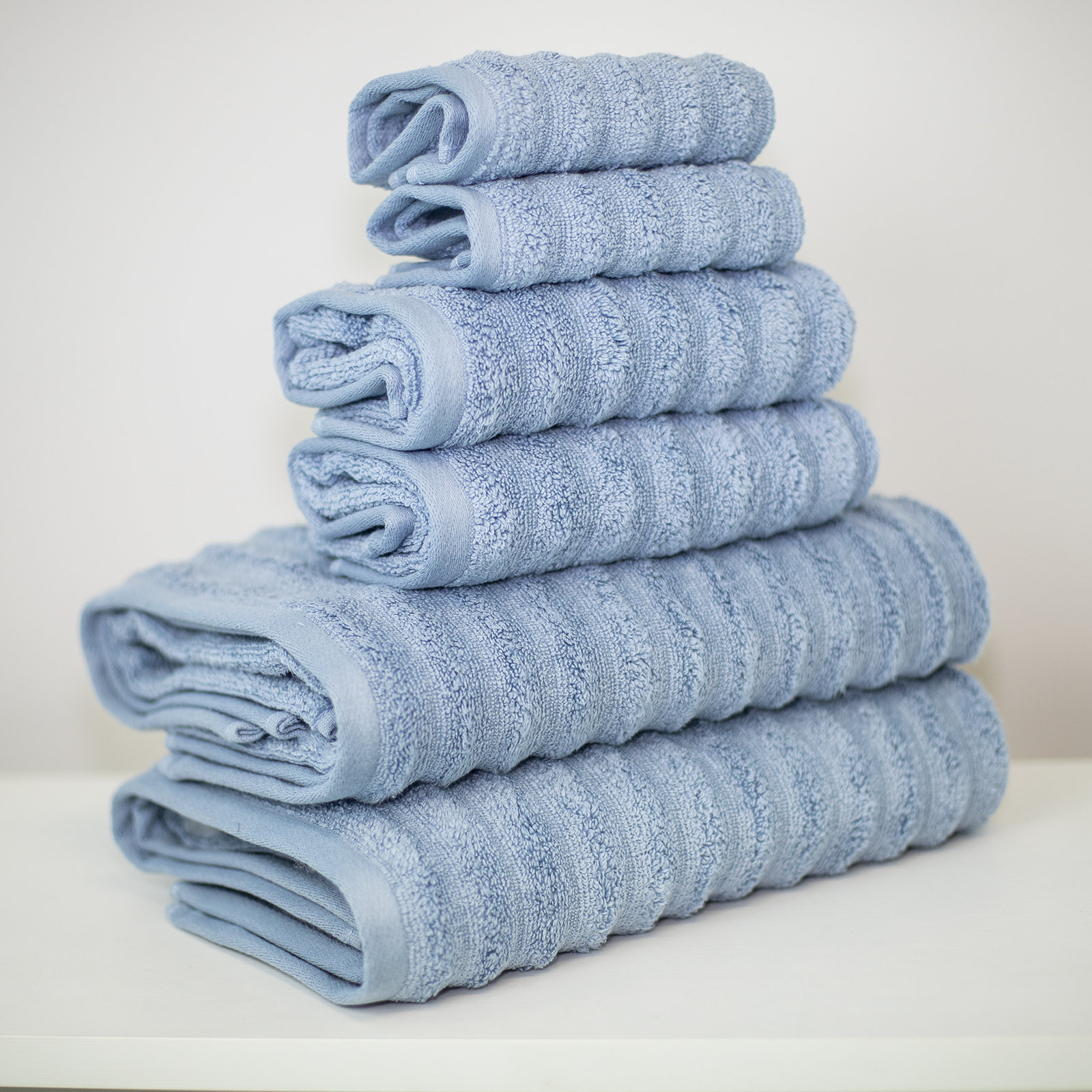 Spa 6-Piece Wavy Combed Cotton Towel Set, Spa Blue