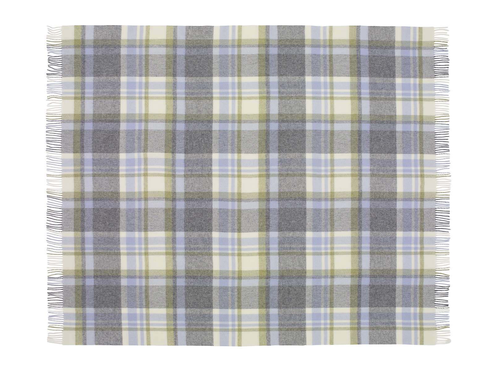 Merino Lambswool Throw/Blankets Reversible Wool Throw Blanket, Blue/Gray/Beige Checkered