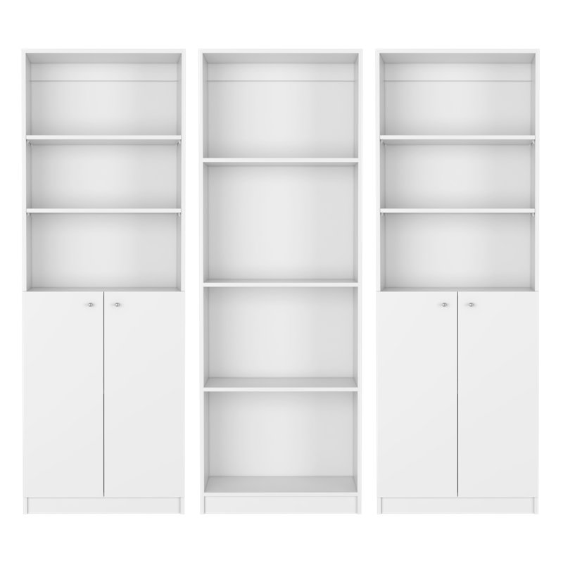 Emery 3 Piece Living Room Set with 3 Bookcases, White