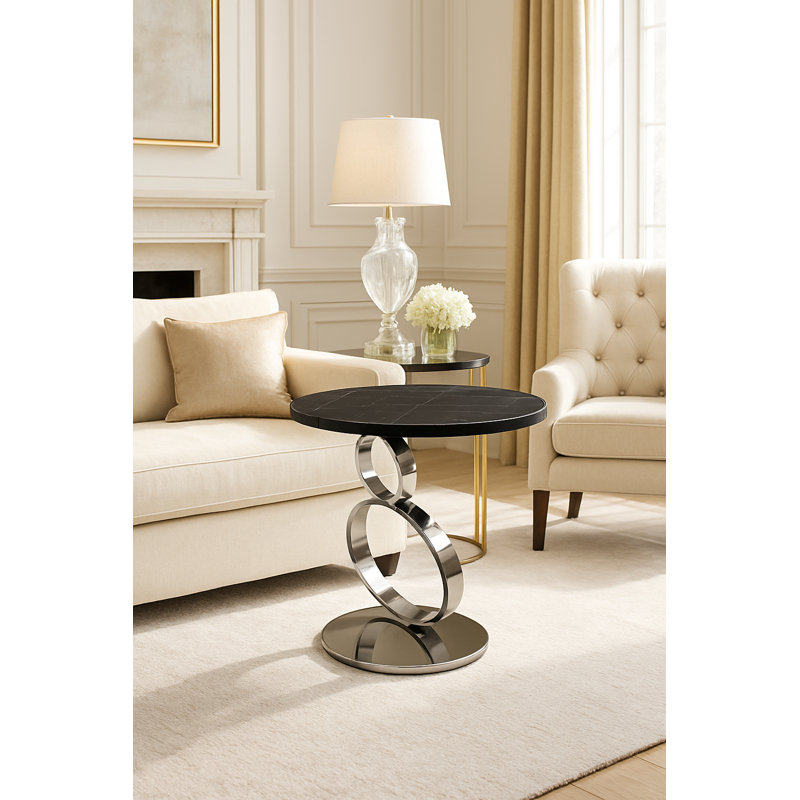 Tobias End Table, Black, Silver