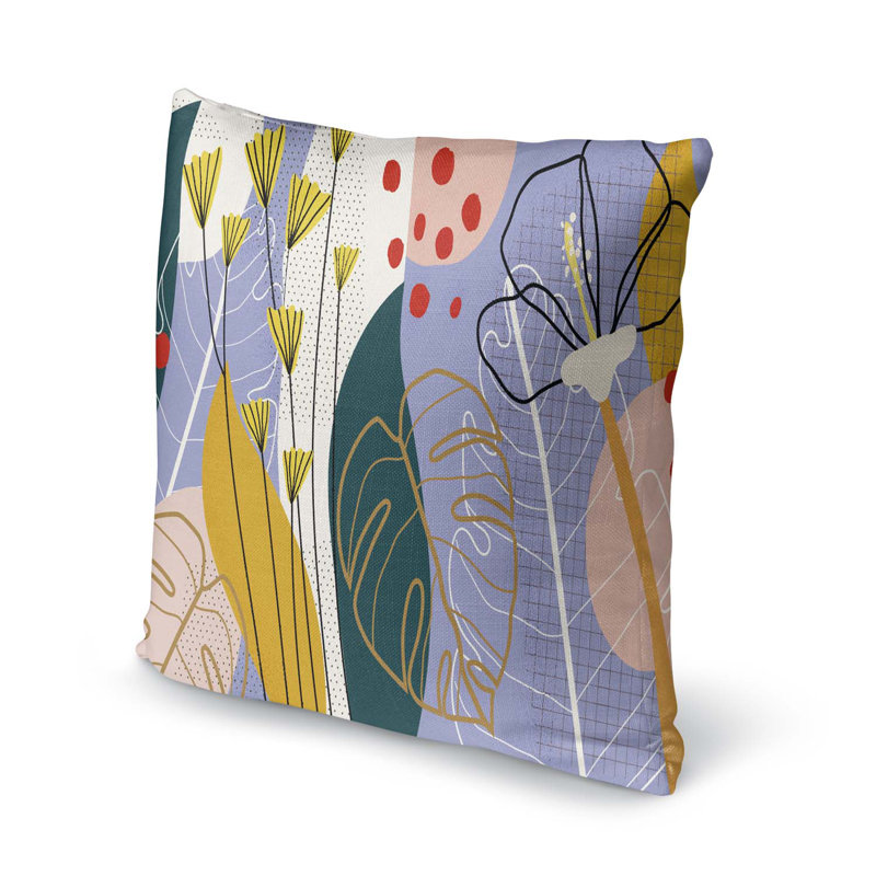 Tropical Leaves Floral Cotton Blend Outdoor Reversible Throw Pillow, 24" x 24"