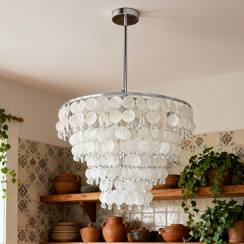 Lustre moderne 8 lumières coquille de Capiz