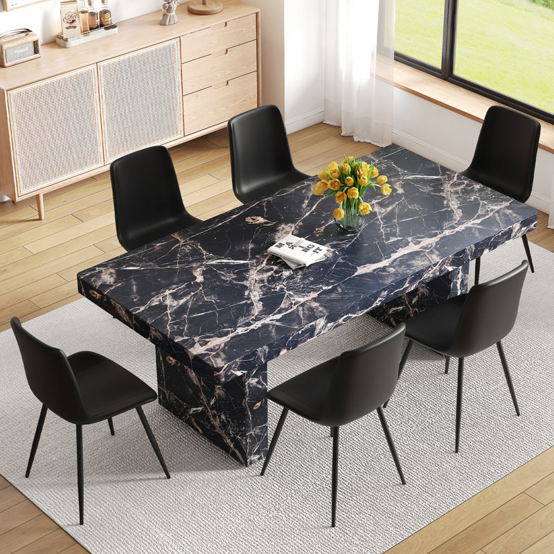 Luxurious Black Marble Dining Set: Mdf Durability, Modern Elegance, Multi-functional Dining