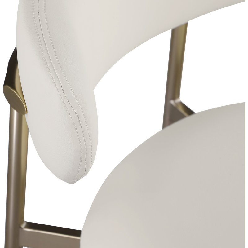 Tabouret de comptoir Lupita, Or brossé, Cuir végétalien blanc cassé