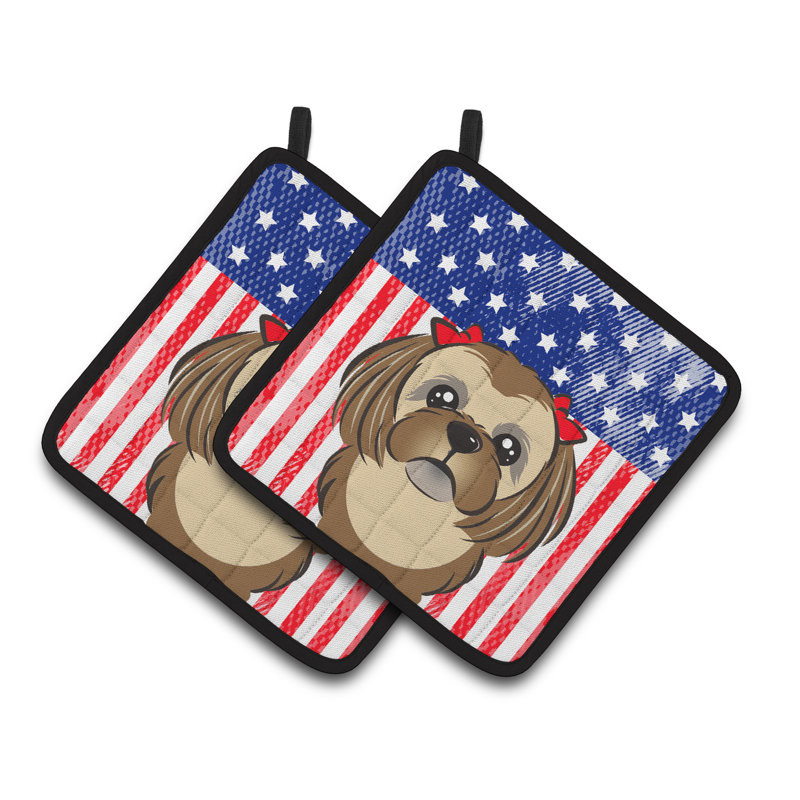 Cuisinier poignée en shih caroline de la trésors de tzu American Flag, Brun chocolat