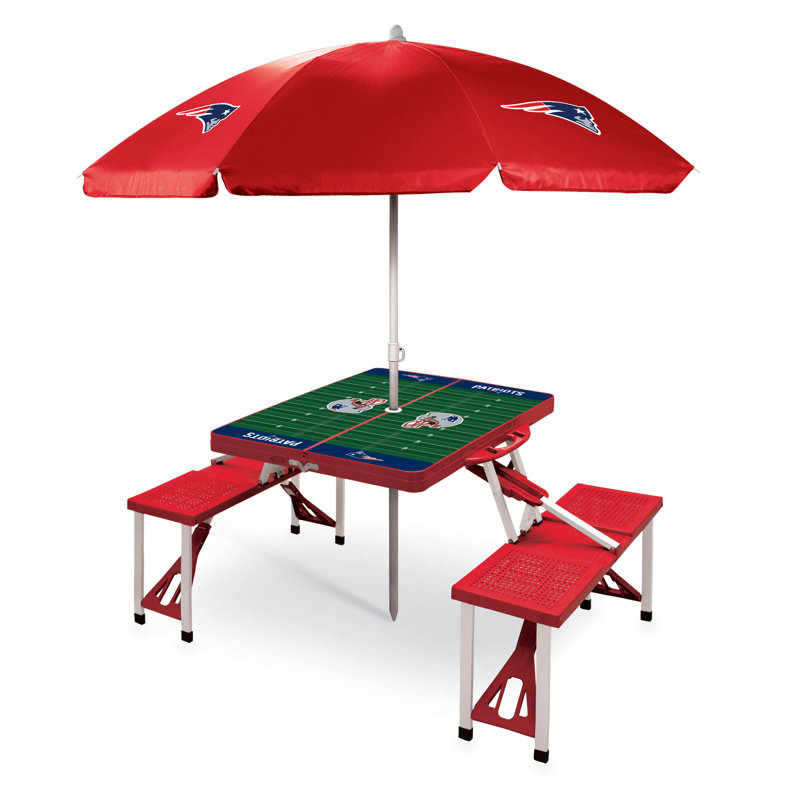 Red Aluminum Alloy Outdoor Picnic Table Set with Graphic Detail